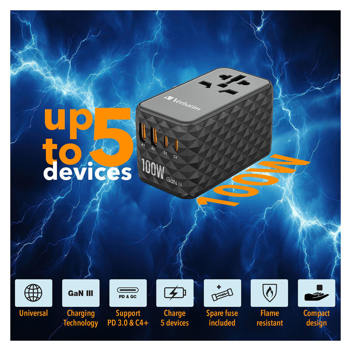 Verbatim UTA-06 100W Universal Reise Ladeadapter GaN III