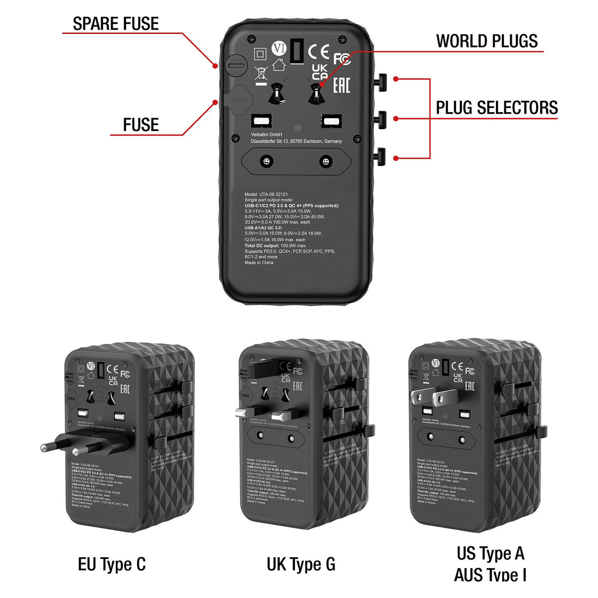 Verbatim UTA-06 100W Universal Reise Ladeadapter GaN III