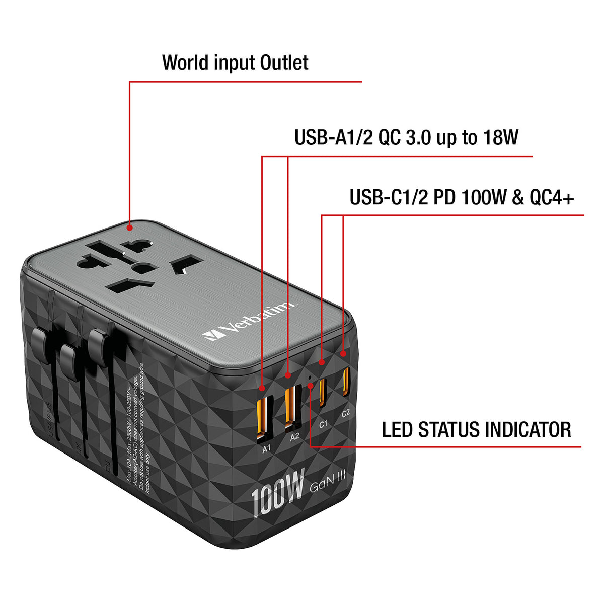 Verbatim UTA-06 100W Universal Reise Ladeadapter GaN III