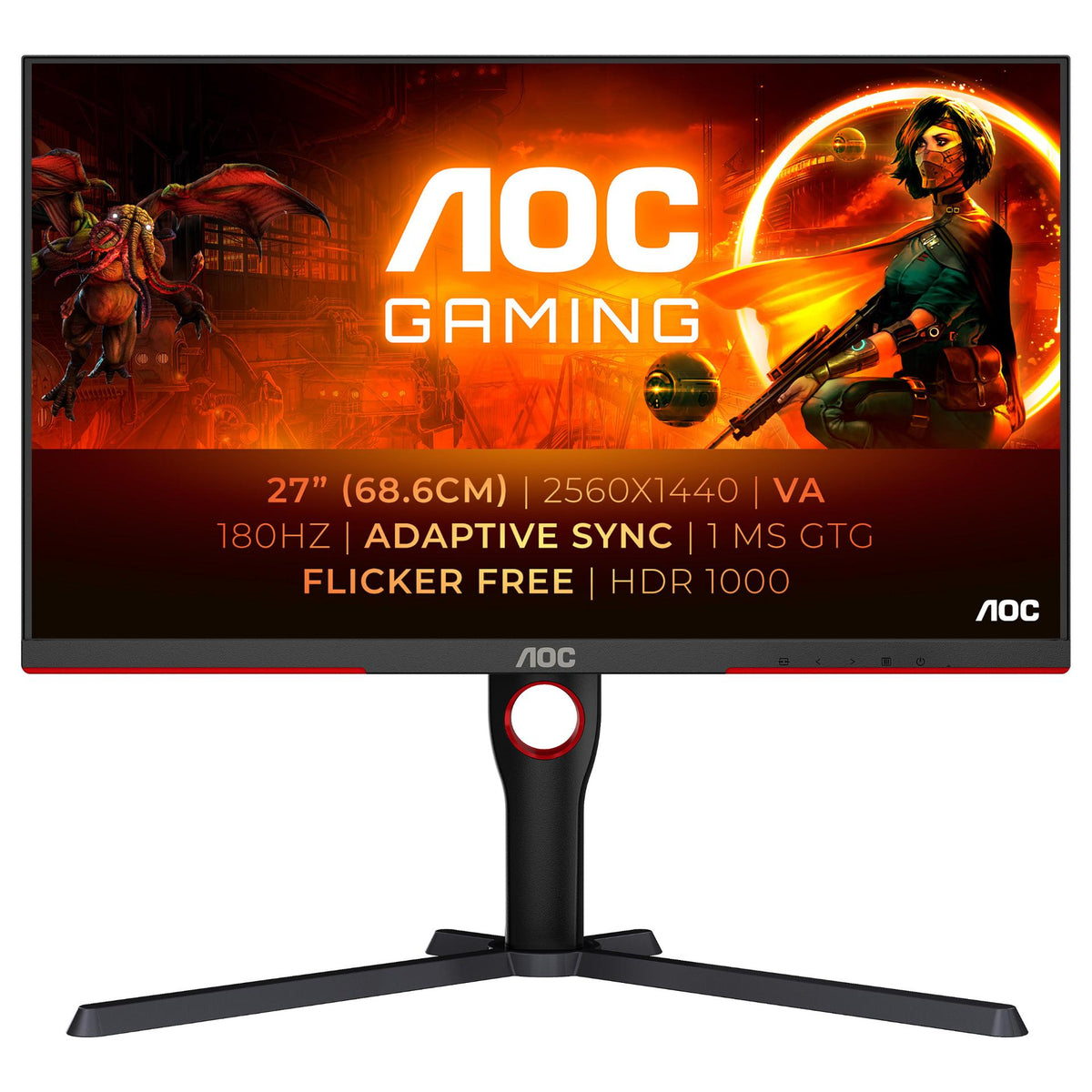 68,58cm/27" (2560x1440) AOC Gaming Q27G3XMN/BK 16:9 QHD VA 1ms 180Hz HDR1000 HDMI DP Pivot Black