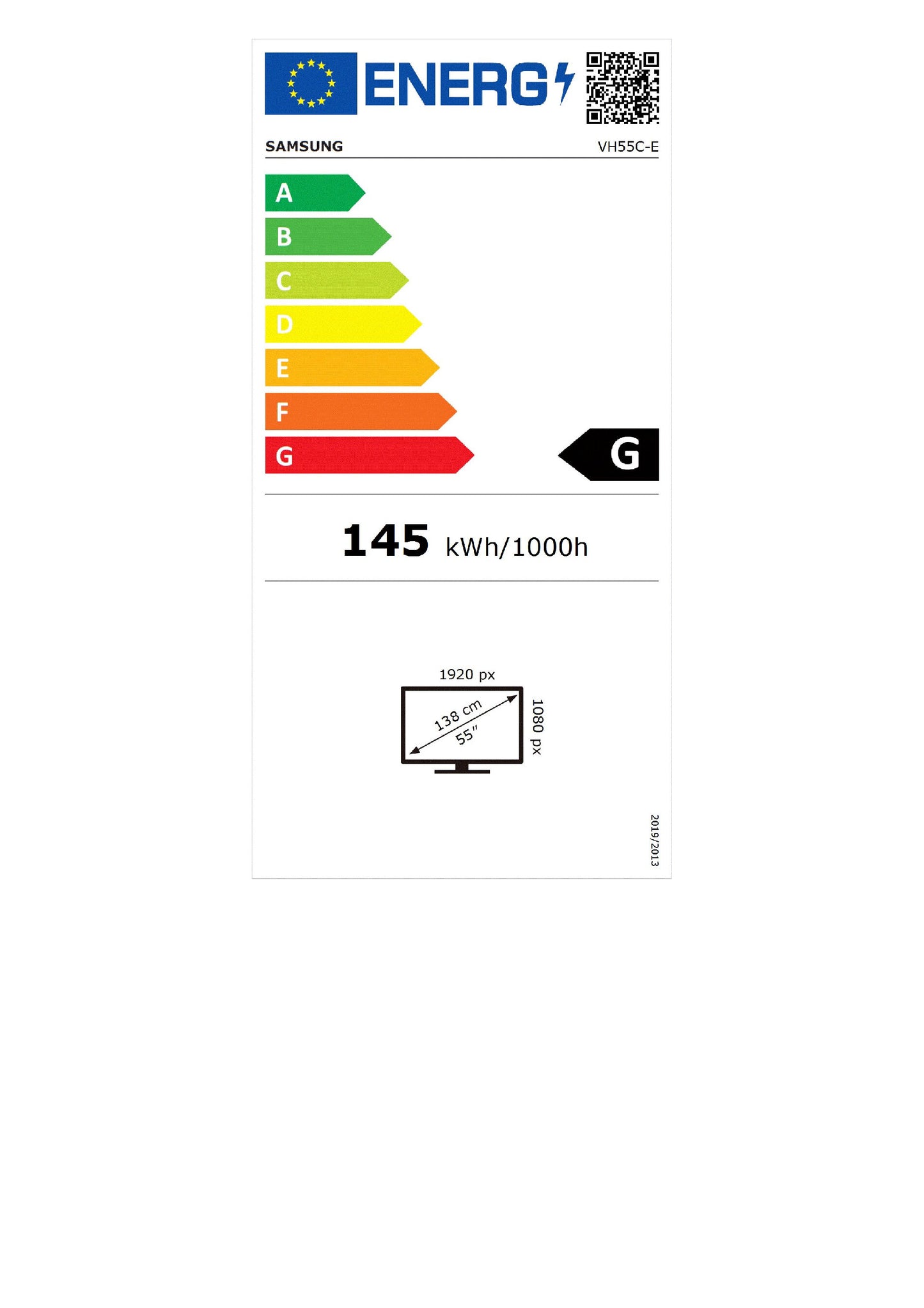 138cm/55" (1920x1080) Samsung VH55C-E 16:9 FHD IPS 8ms 24/7 HDMI DP DVI USB LAN Black