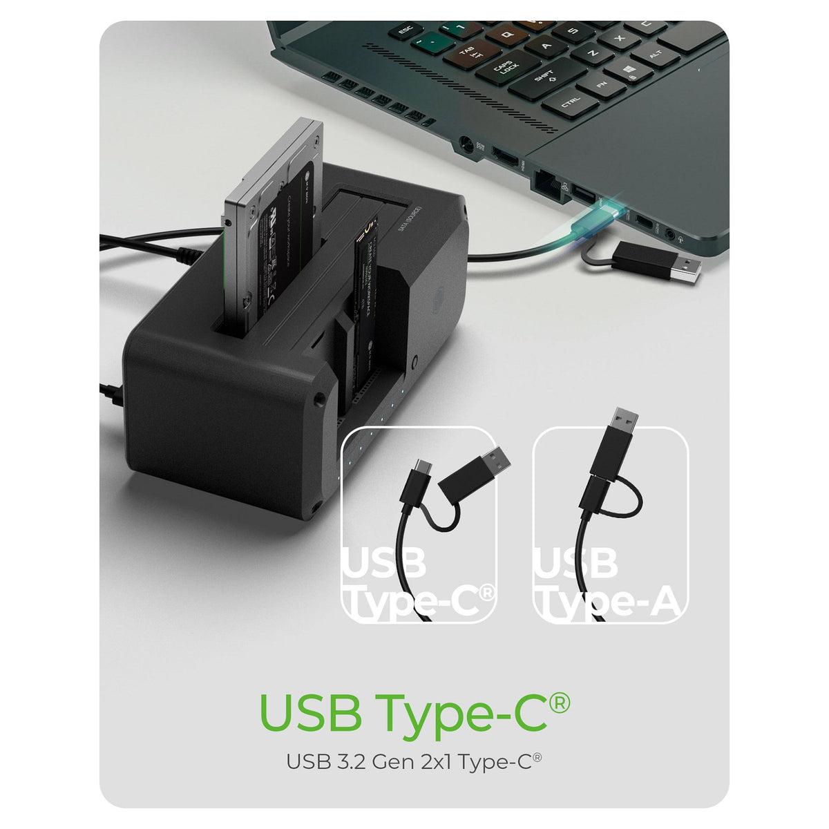 ICY BOX IB-2924MSCL-C31 USB-C 3.2 Klon- und DockingStation für 2,5"/3,5" SATA HDD und M.2 NVMe SSD