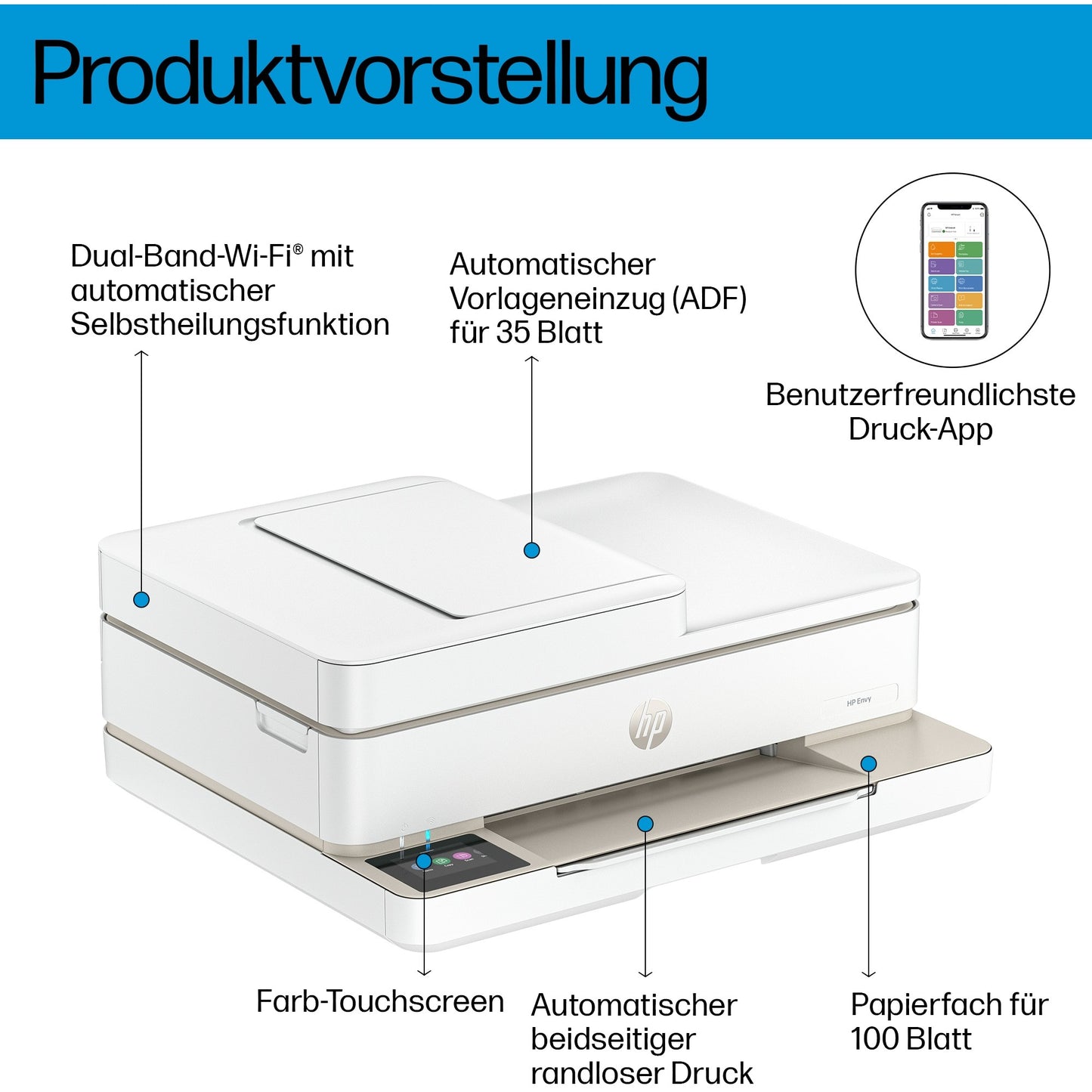 T HP Envy 6520e Tinte-Multifunktionsdrucker 3in1 WiFi Duplex ADF