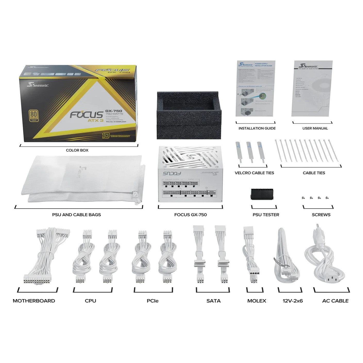 750W Seasonic FOCUS-GX-750-V4-WHITE ATX 3.1 80+ Gold