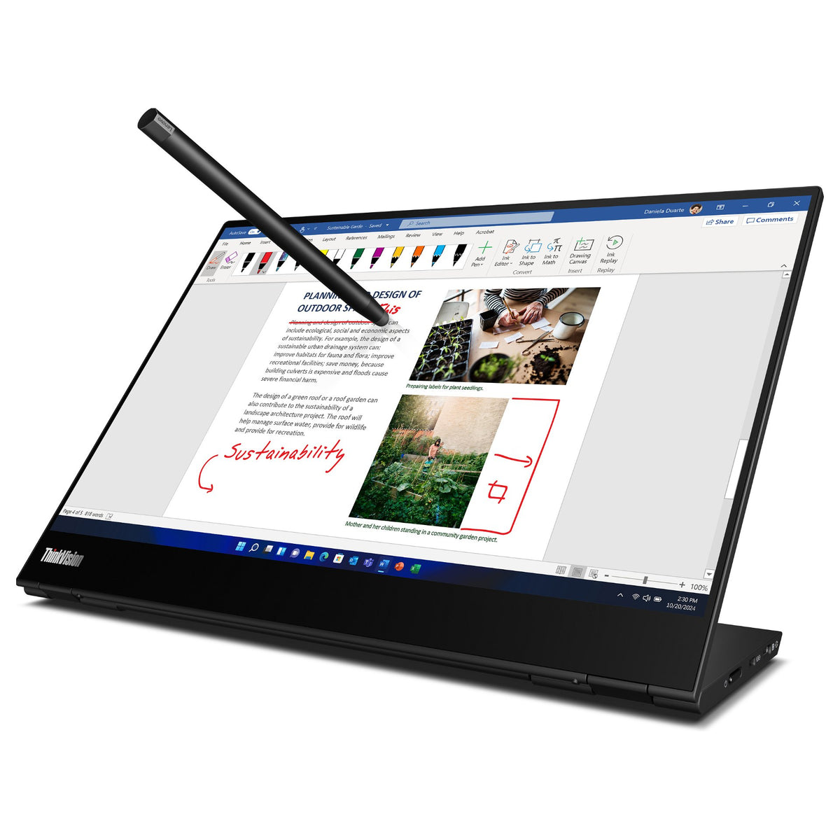 35,6cm/14" (2240x1400) Lenovo ThinkVision M14t Gen 2 IPS Touch portable 6ms 60Hz 2xUSB-C Black