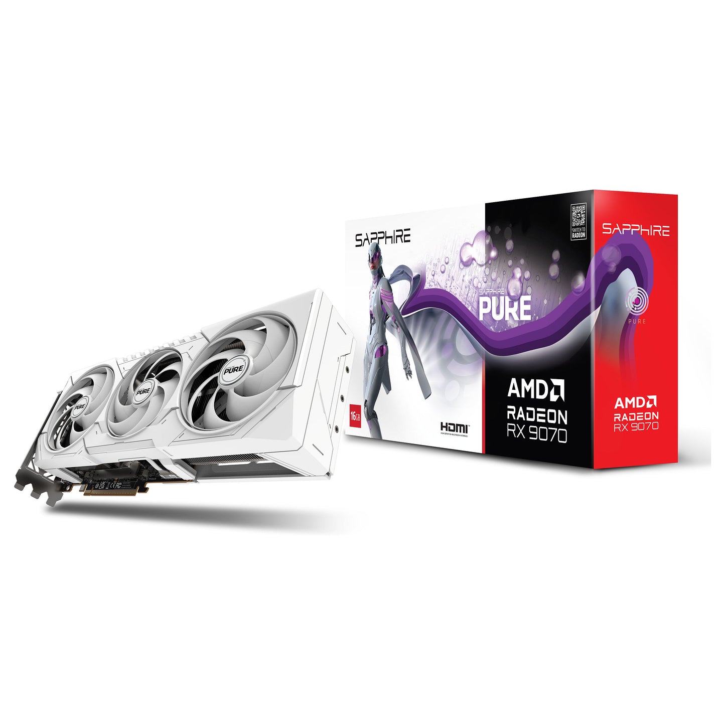 RX 9070 16GB Sapphire Pure Radeon OC GDDR6 3 Fan white