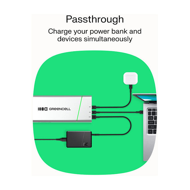 Powerbank Green Cell PowerPlay Ultra 1xUSB-A 2xUSB-C Power Delivery 20800mAh 65W Black