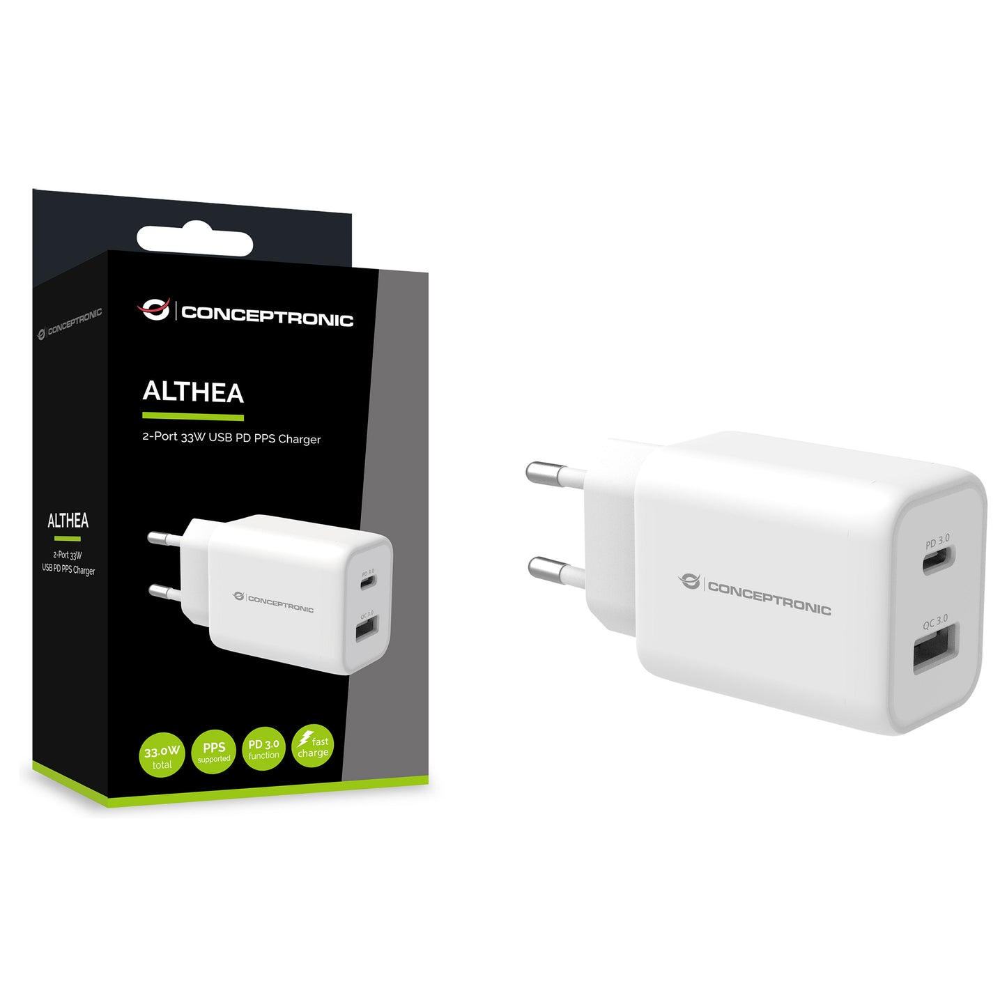 CONCEPTRONIC Ladegerät 2Port USB-C/-A 33WPD3.0/PPS ws