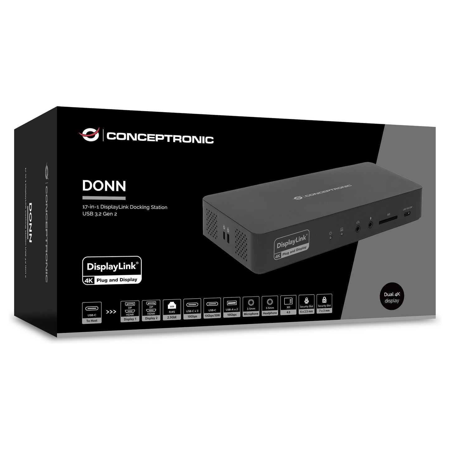CONCEPTRONIC 17-1 Dock USB-C->HDMI/DP/GbE/3xUSB-C/+ 135W sw