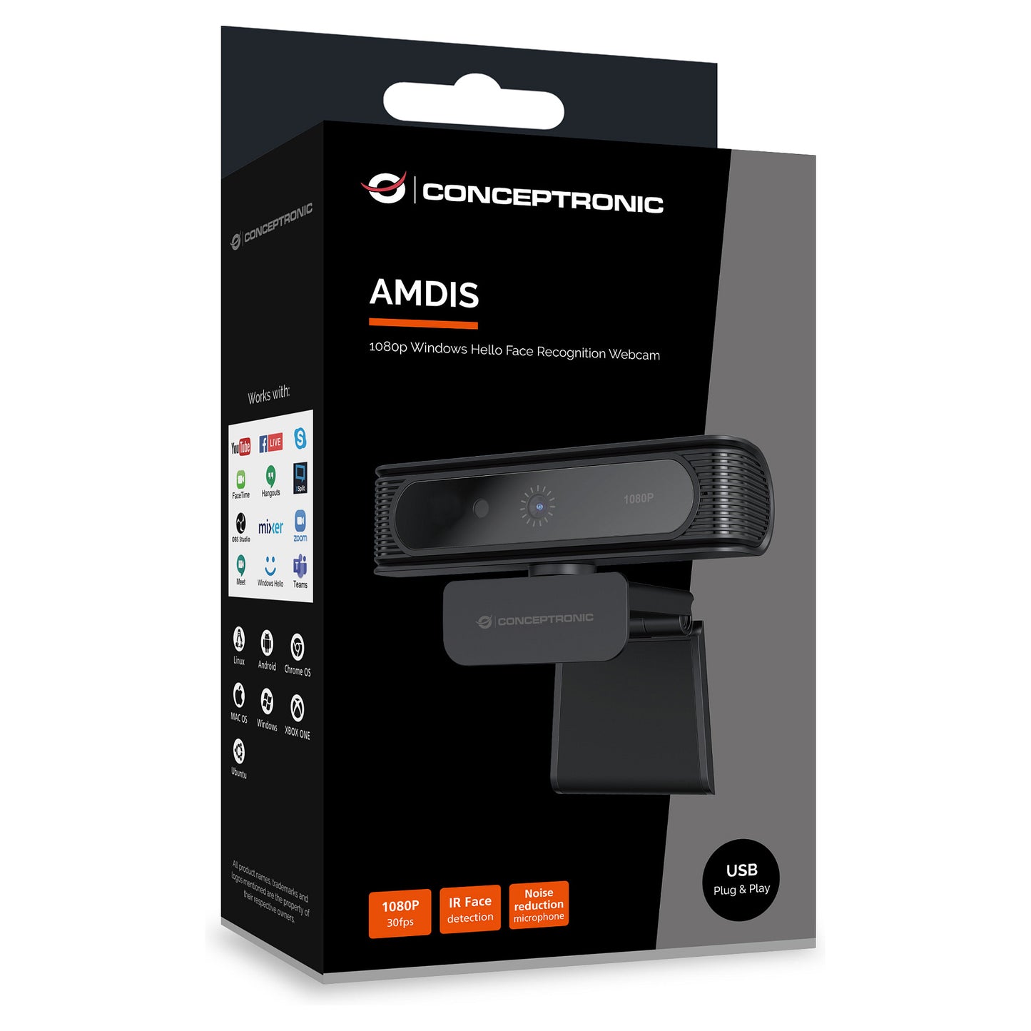 CONCEPTRONIC Webcam USB-A2.0 80° 1080P/30Hz FullHD +Mikro sw
