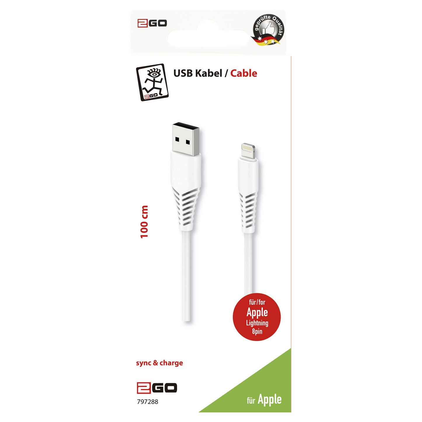 2GO USB Lade-/Datenkabel Apple Lightning 1m weiß