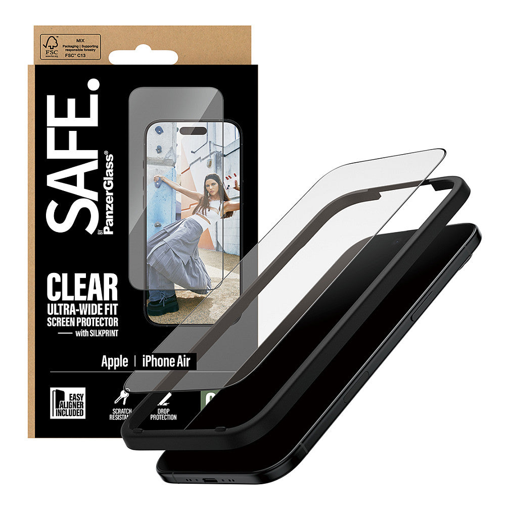 Panzerglass SAFE. by PanzerGlass Screen Protector w. Black Frame iPhone Air | Ultra-Wide Fit w. EasyAligner