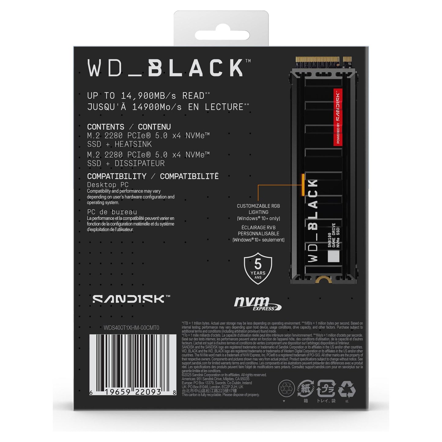 M.2 4TB WD Black SN8100 NVMe 2280 W/Heatsink POWERED BY SANDISK