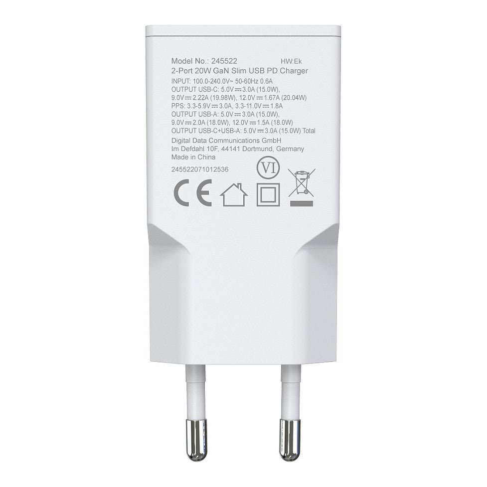 Equip Ladegerät 2Port USB-C PD3.0/USB-A GaN Slim 20W weiß