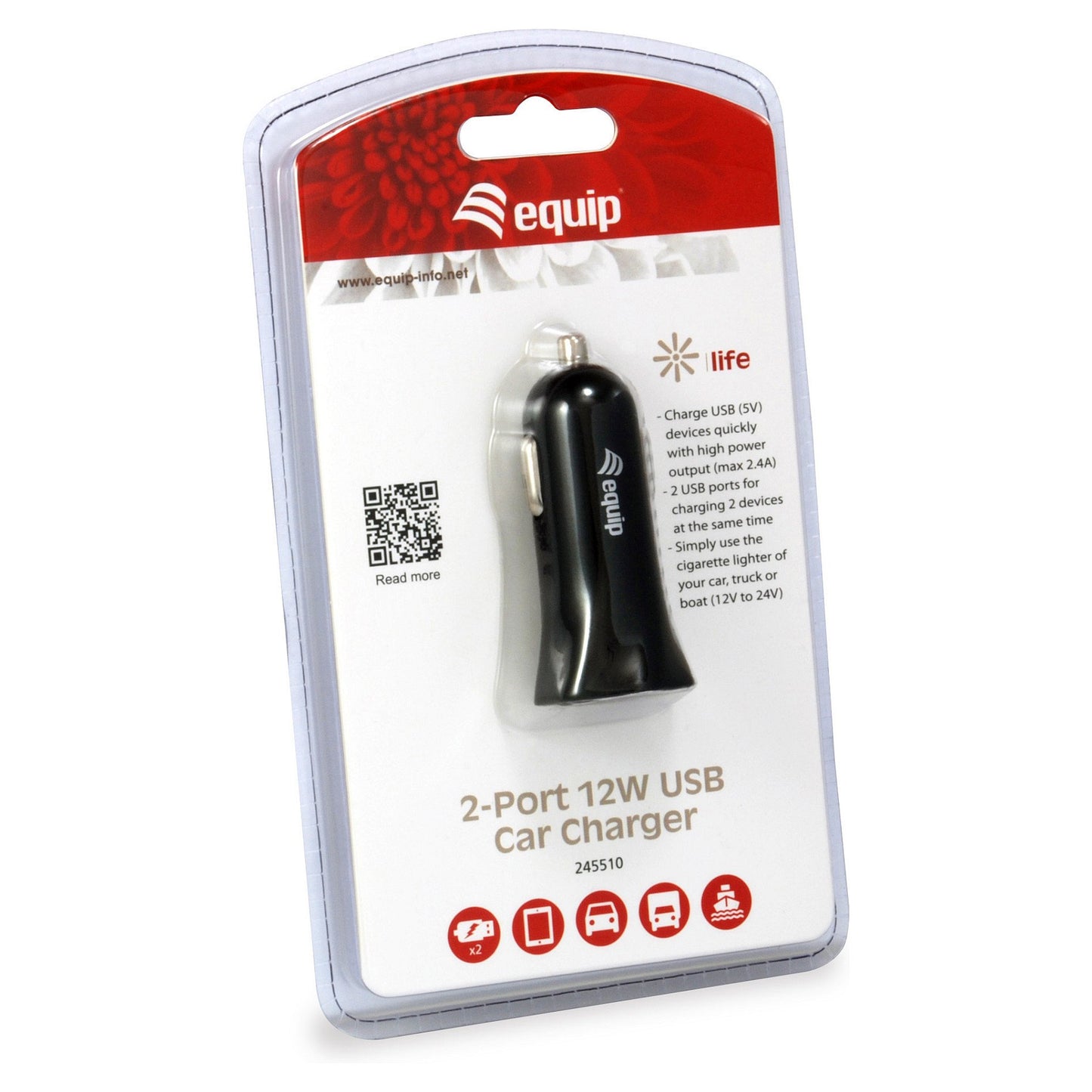 Equip KFZ-Ladegerät 2-Port 2xUSB2.0 480Mbps 12W schwarz