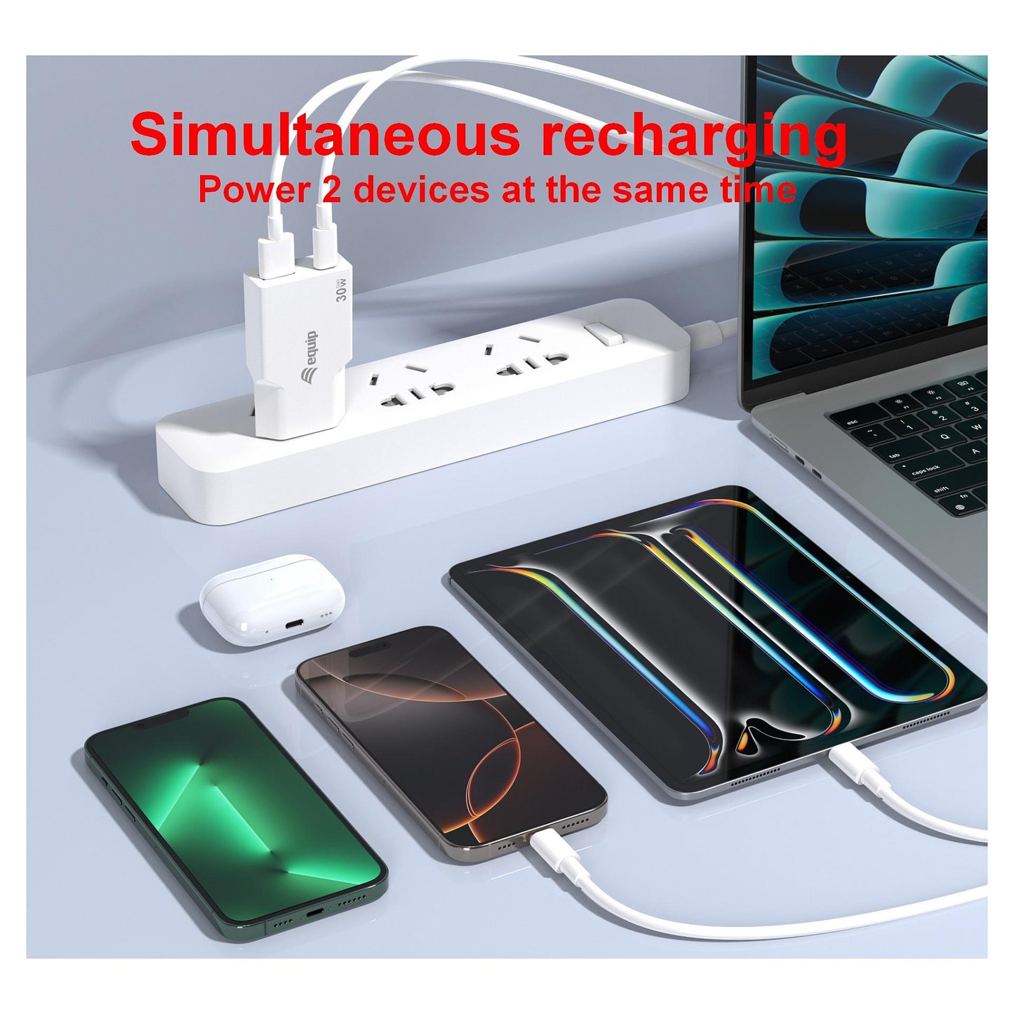 Equip Ladegerät 2Port USB-C PD3.0/USB-A GaN Slim 30W weiß