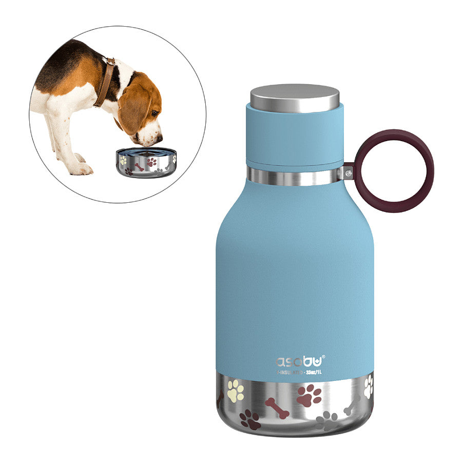 Asobu - Dog Bowl - Edelstahlflasche mit Hundenapf 1 Liter Blau