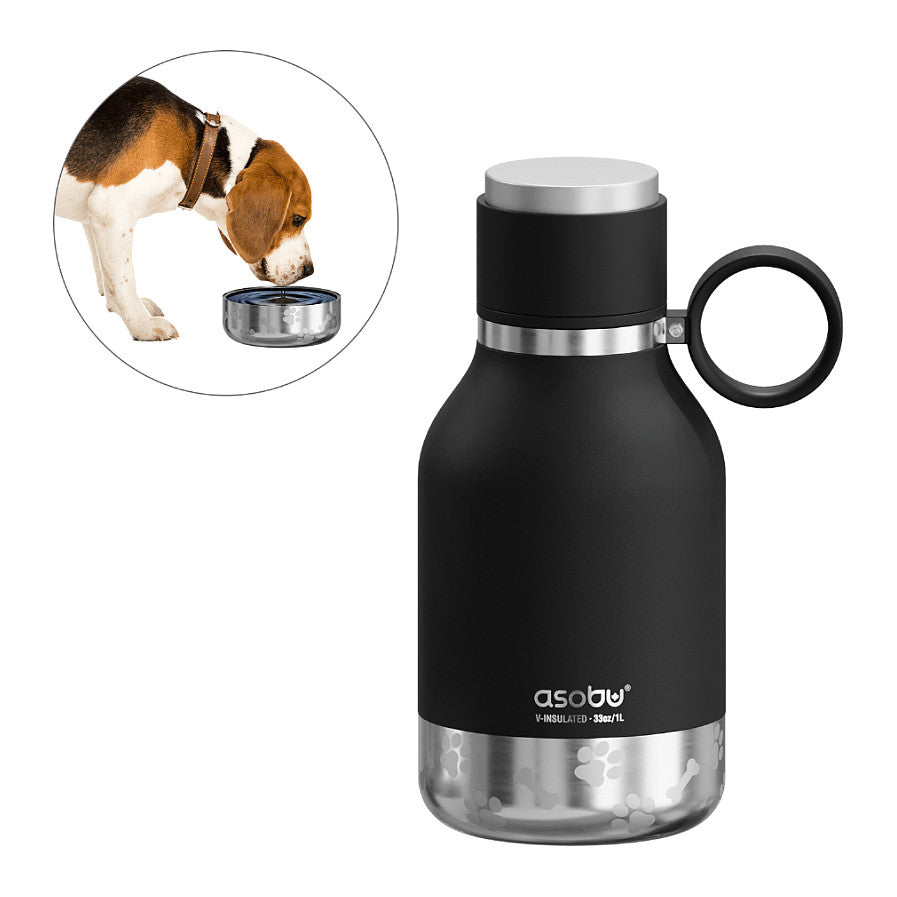 Asobu - Dog Bowl - Edelstahlflasche mit Hundenapf 1 Liter Schwarz