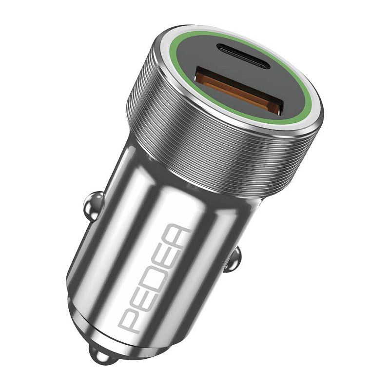 PEDEA 20W USB-C (PD) KFZ-Schnellladegerät 12/24V - 2-Ports Mehrfach Handy-Ladegerät mit USB-C und USB-A, silber