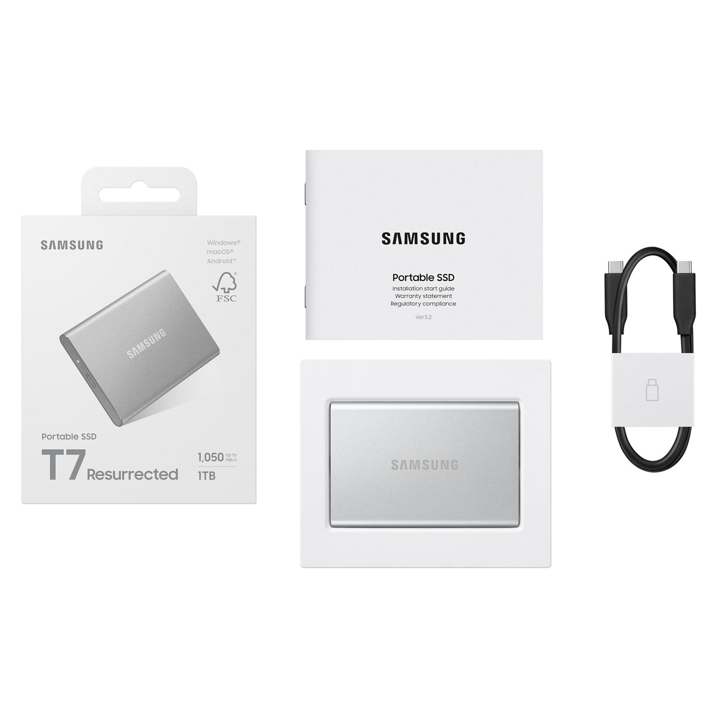 1TB Samsung Portable SSD T7 Resurrected USB-C 3.1 (10Gb/?s) Silber externe Festplatte SSD