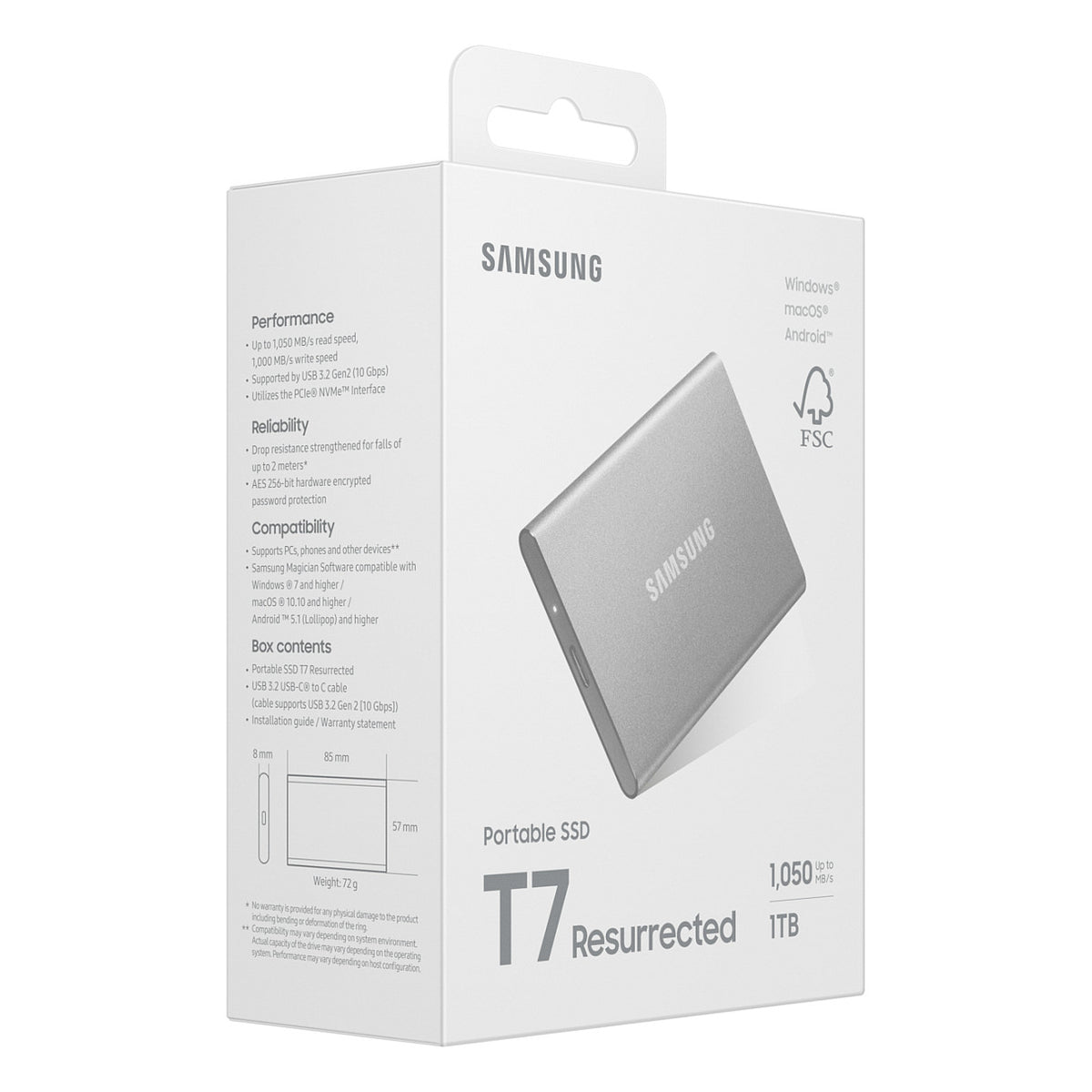 1TB Samsung Portable SSD T7 Resurrected USB-C 3.1 (10Gb/?s) Silber externe Festplatte SSD