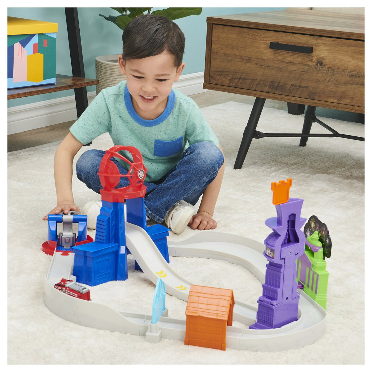 Spinmaster Paw Patrol, True Metal Total City Rescue Movie Rennstrecken-Set (mit exklusivem Marshall-Fahrzeug)