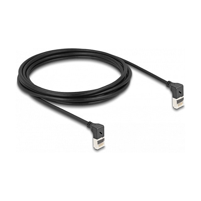 RJ45 Netzwerkkabel Cat.6A S/FTP Slim 90° oben / oben gewinkelt 3 m schwarz