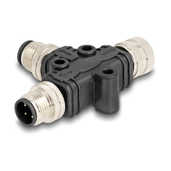 M12 T-Splitter A-kodiert 4 Pin 1 x Stecker zu 1 x Stecker und 1 x Buchse Parallelschaltung