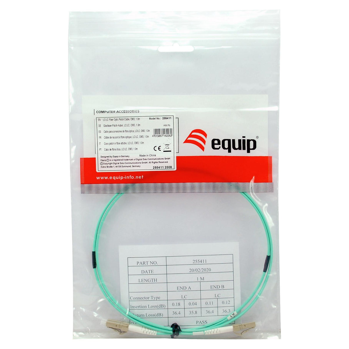 Equip Patchkabel LC->LC 35.00m Multimode Duplex OM3 türkis
