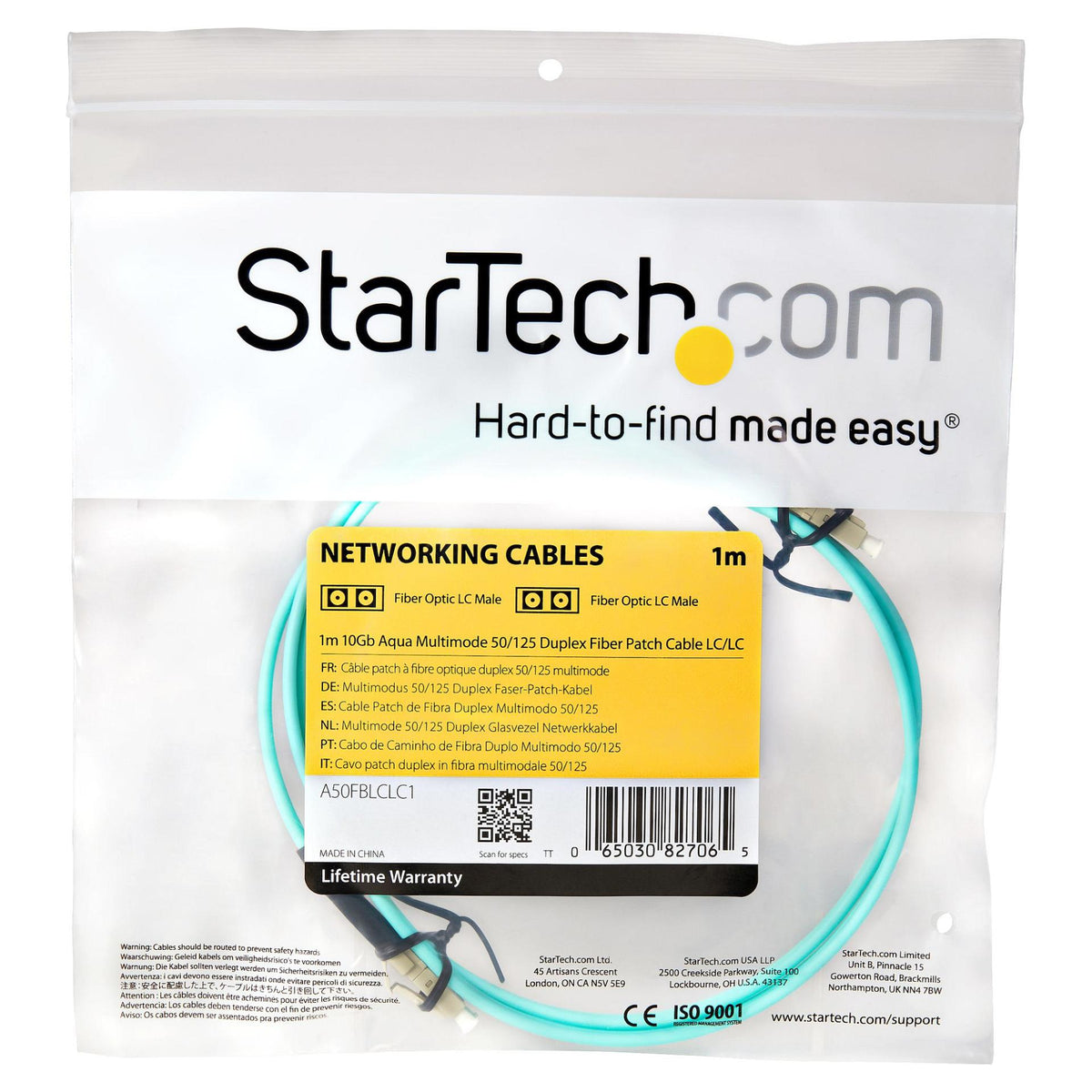 STARTECH.COM 1m 3ft LC/UPC to LC/UPC OM3multimode Fiber Optic Cable Full Duplex 50/125um Zipcord Fiber Cable 100G LSZH Fiber Patch