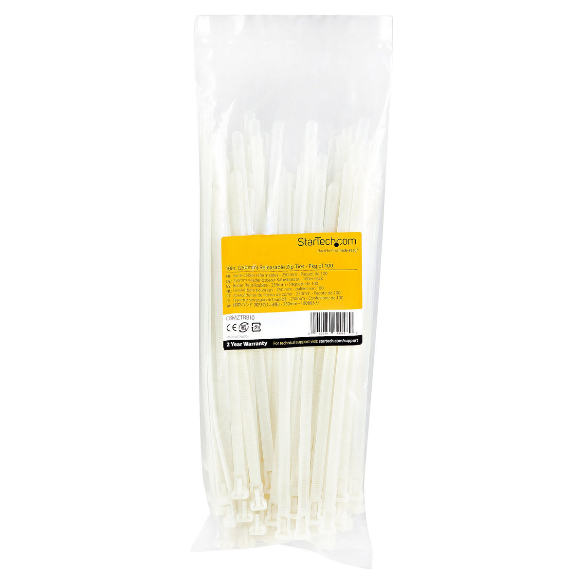 STARTECH.COM Kabelbinder - 254x7mm wiederverwendbar lsbare Nylonbinder Innen- und Aussenbereich 94V-2/UL weiss 100 Stck