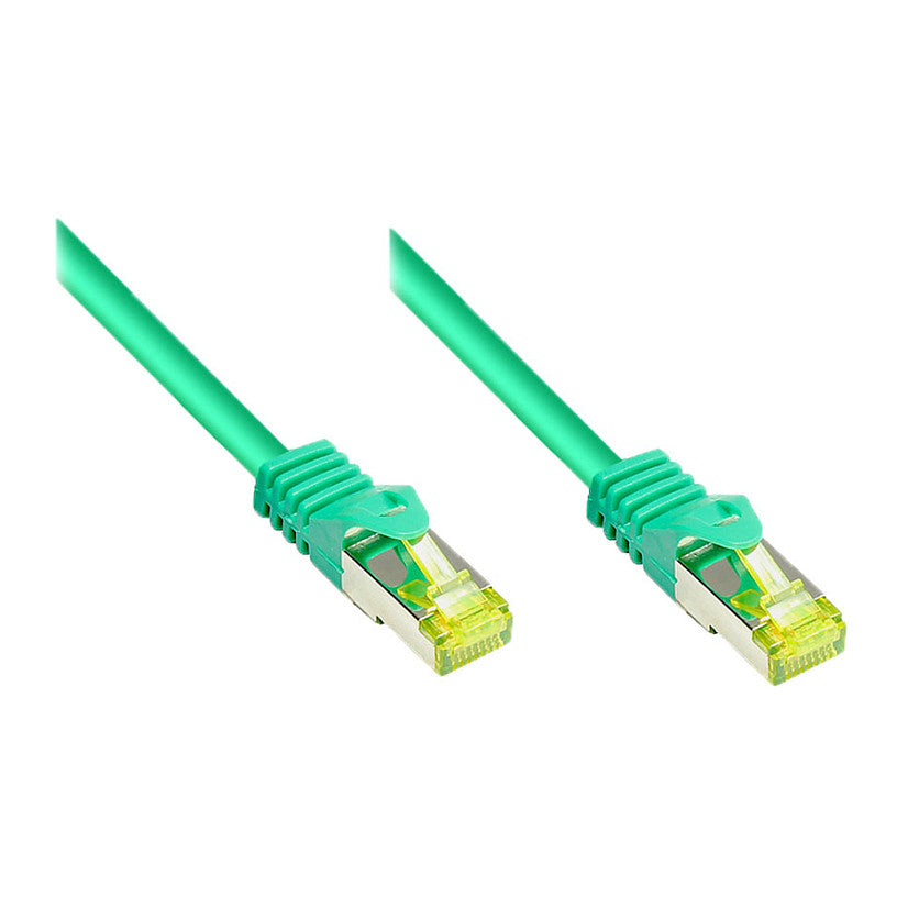 GoodConnections RJ45 Patchkabel mit Cat. 7 Rohkabel und Rastnasenschutz (), S/FTP, PiMF, halogenfrei, 500MHz, OFC, grün, 7,5m,