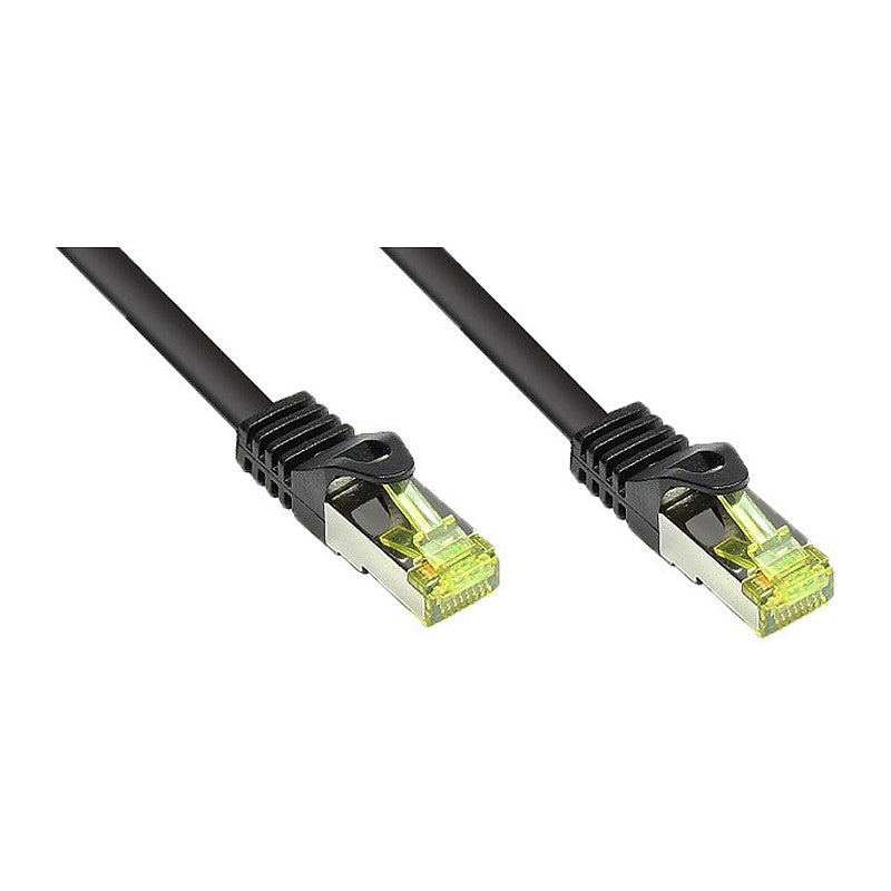 GoodConnections RJ45 Patchkabel mit Cat. 7 Rohkabel und Rastnasenschutz (), S/FTP, PiMF, halogenfrei, 500MHz, OFC, schwarz, 20m,