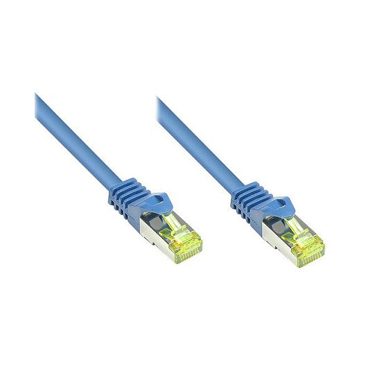 GoodConnections RJ45 Patchkabel mit Cat. 7 Rohkabel und Rastnasenschutz (), S/FTP, PiMF, halogenfrei, 500MHz, OFC, blau, 30m,