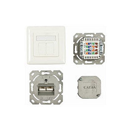 Synergy21 Dosen TP,UP, 2-fach, CAT6A, 500Mhz, Reinweiss, LSA, , waagrechter hinterer Kabeleingang