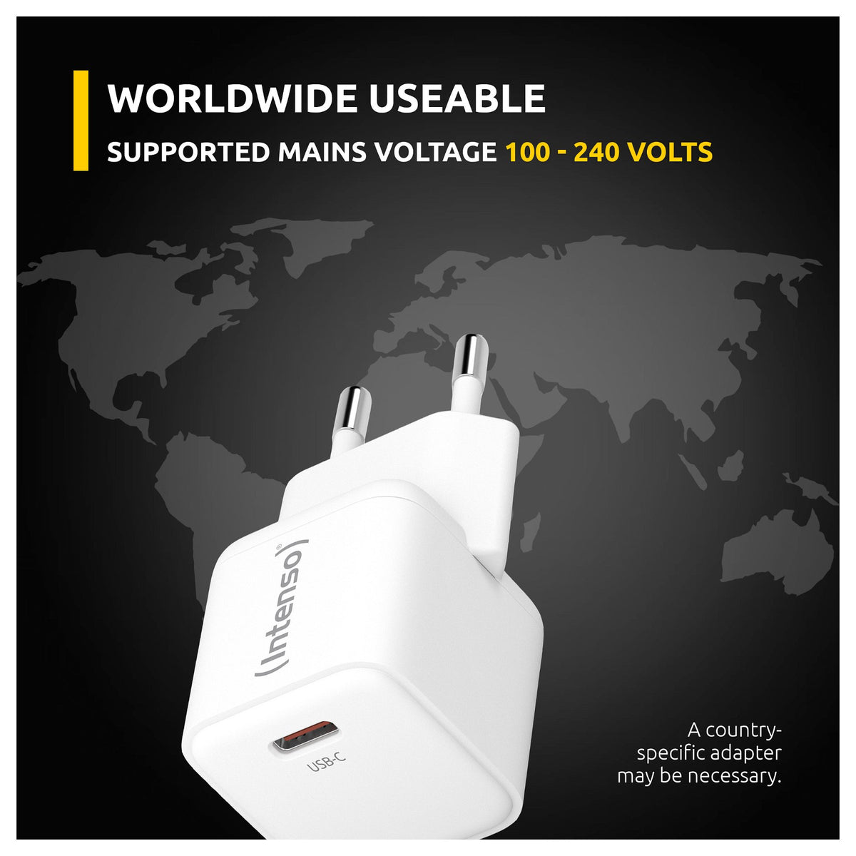 Intenso Netzteil Power Adapter W30C GaN, Anschluss: 1x USB-C Output: max. 30 Watt, GaN-Technologie, Weiß