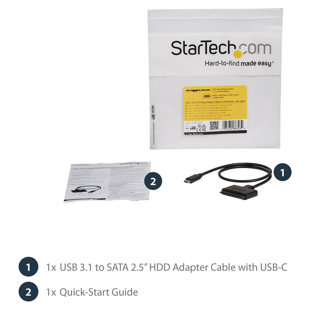 StarTech USB 3.1 Gen 2 to 2.5in SATA Adapter with Integrated Cable Typ