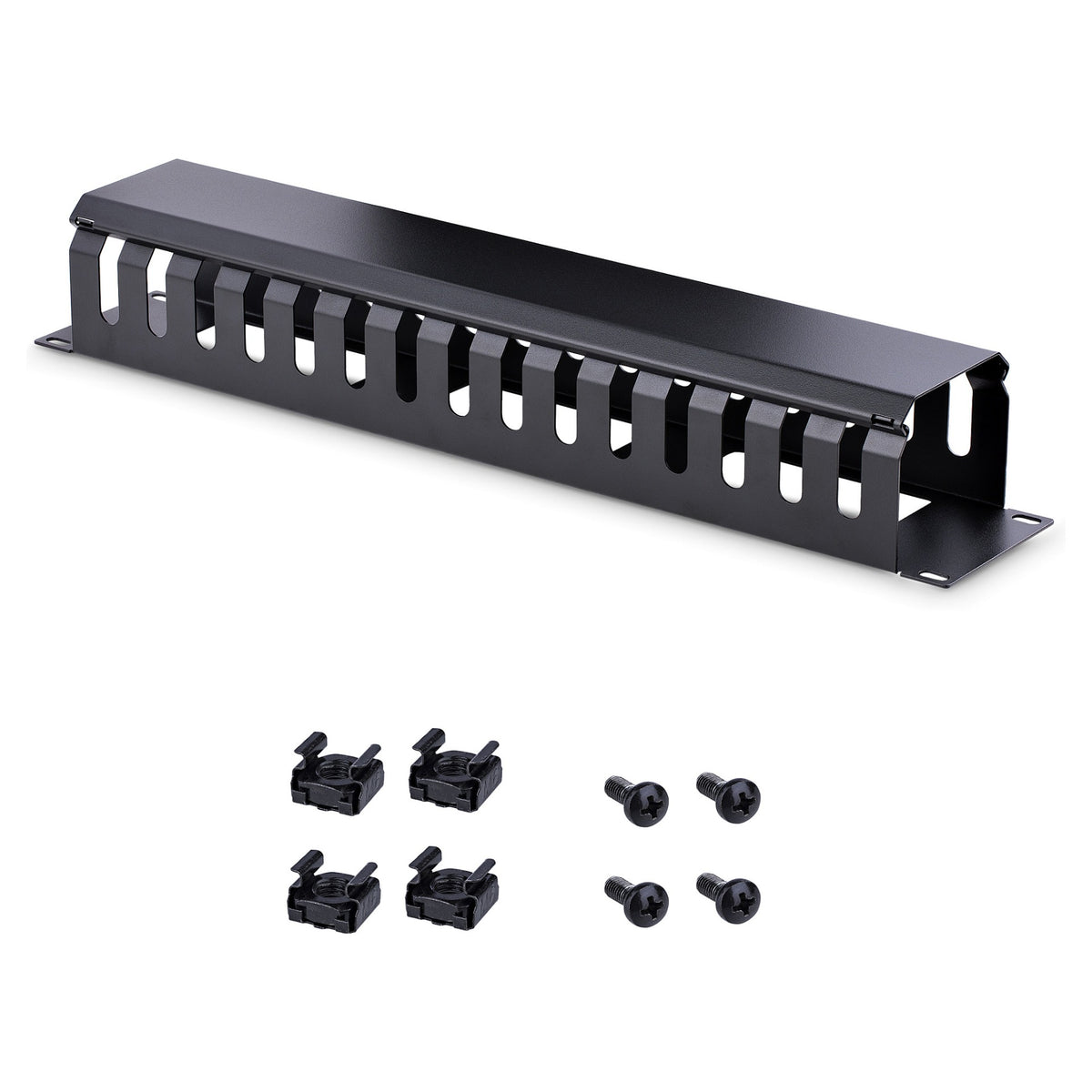 StarTech 2U Horizontal Finger Duct Rack Cable Management Panel with Cover