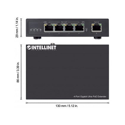 INTELLINET 4-Port Gigabit Ultra PoE-Extender 90W um 100m