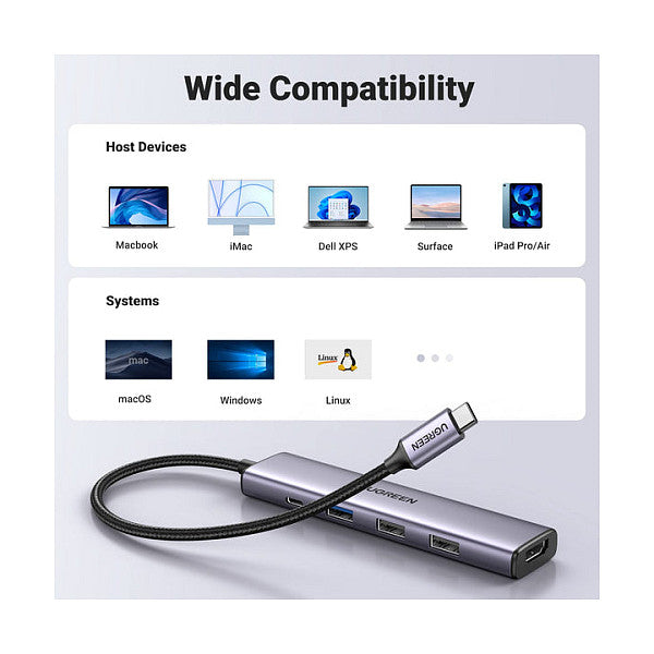 UGREEN CM478 5-in-1 100W PD USB-C Hub 1x HDMI 1x USB-C PD IN 2x USB-A 2.0 1x USB-A 3.0