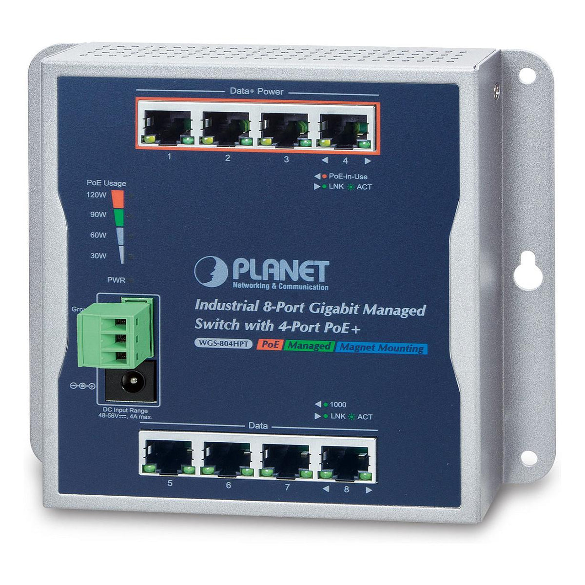 PLANET Industrial 8-Port 10/100/1000T Wall-mount with