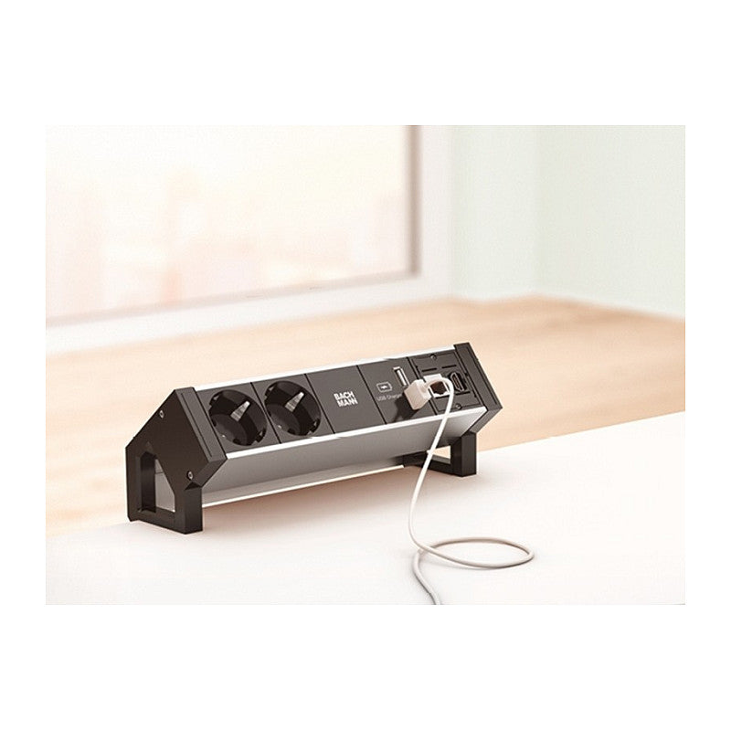 BACHMANN DESK2 ALU BLACK 2x Schutzkontakt 1x USB-Charger 1x ABD GST18