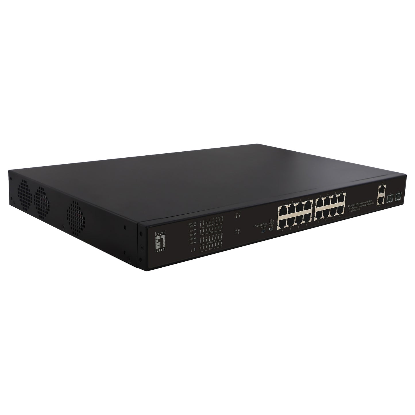 Switch 16x FE FGP-2031 2xGE 2xGSFP 19" 270W 16xPoE+