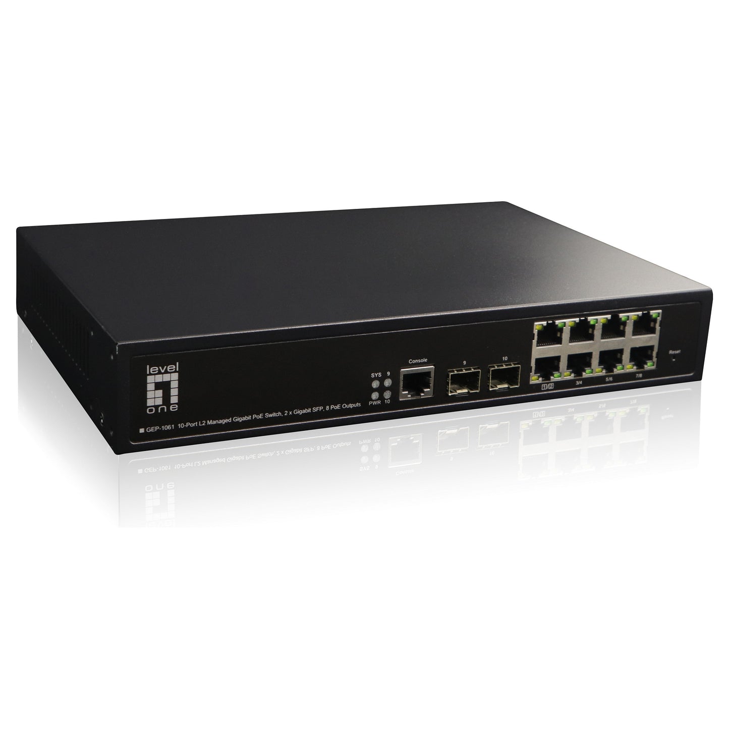 Switch 8x GE GEP-1061 2xGSFP 19" 180W 8xPoE+