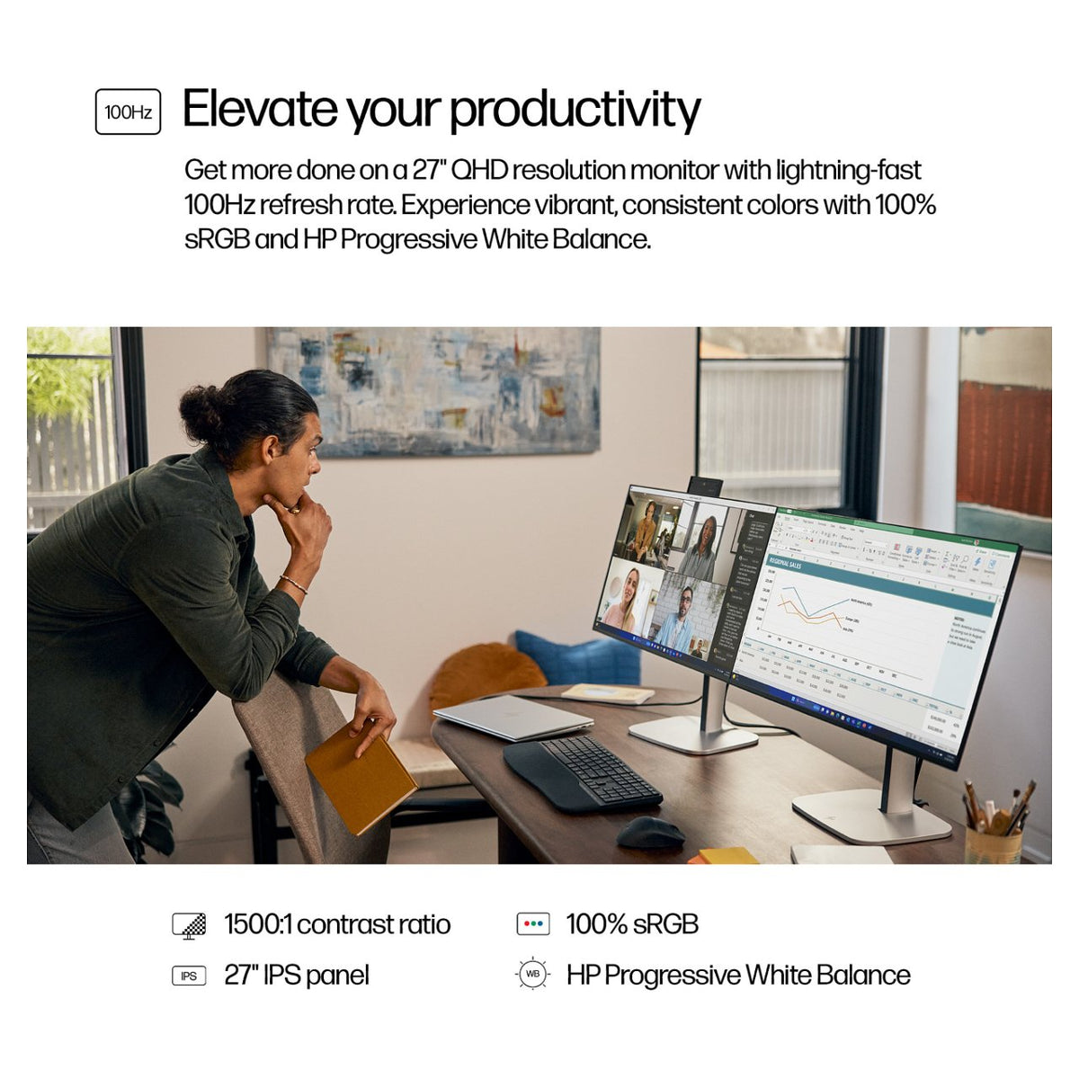 68,6cm/27" (2560x1440) HP Pro 527pq 16:9 IPS 5ms 100Hz HDMI 2x DisplayPort USB-C USB-Hub VESA Speaker Black/Silver