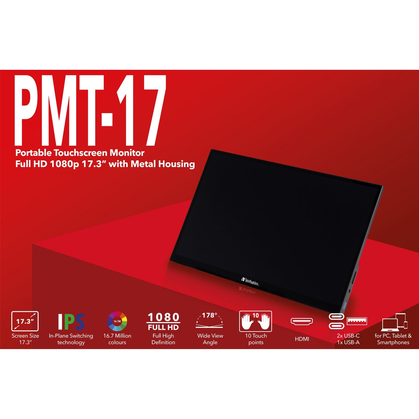 Verbatim PMT-17 Portable Touchscreen Monitor 17.3" FullHD