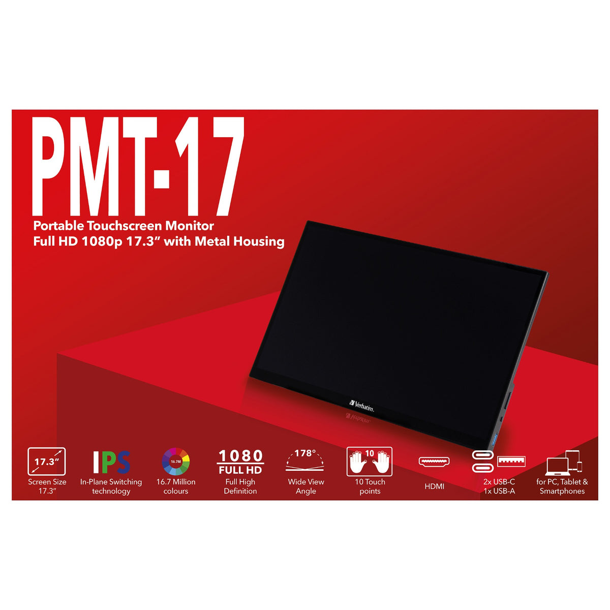 Verbatim PMT-17 Portable Touchscreen Monitor 17.3" FullHD