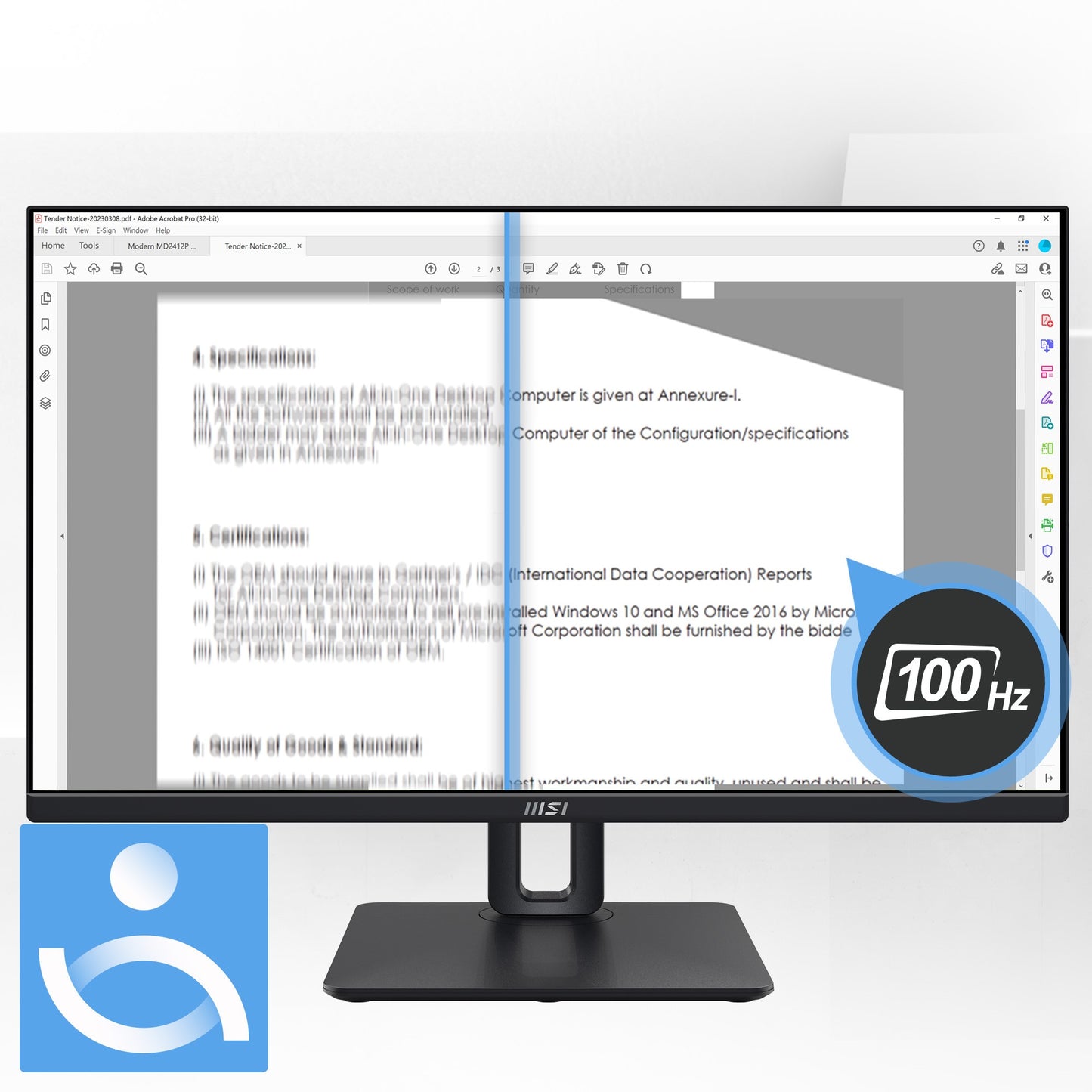 MSI PRO MP245PG 60 cm (24 Zoll) IPS FHD HDMI/DP 4 ms 100 Hz Pivot