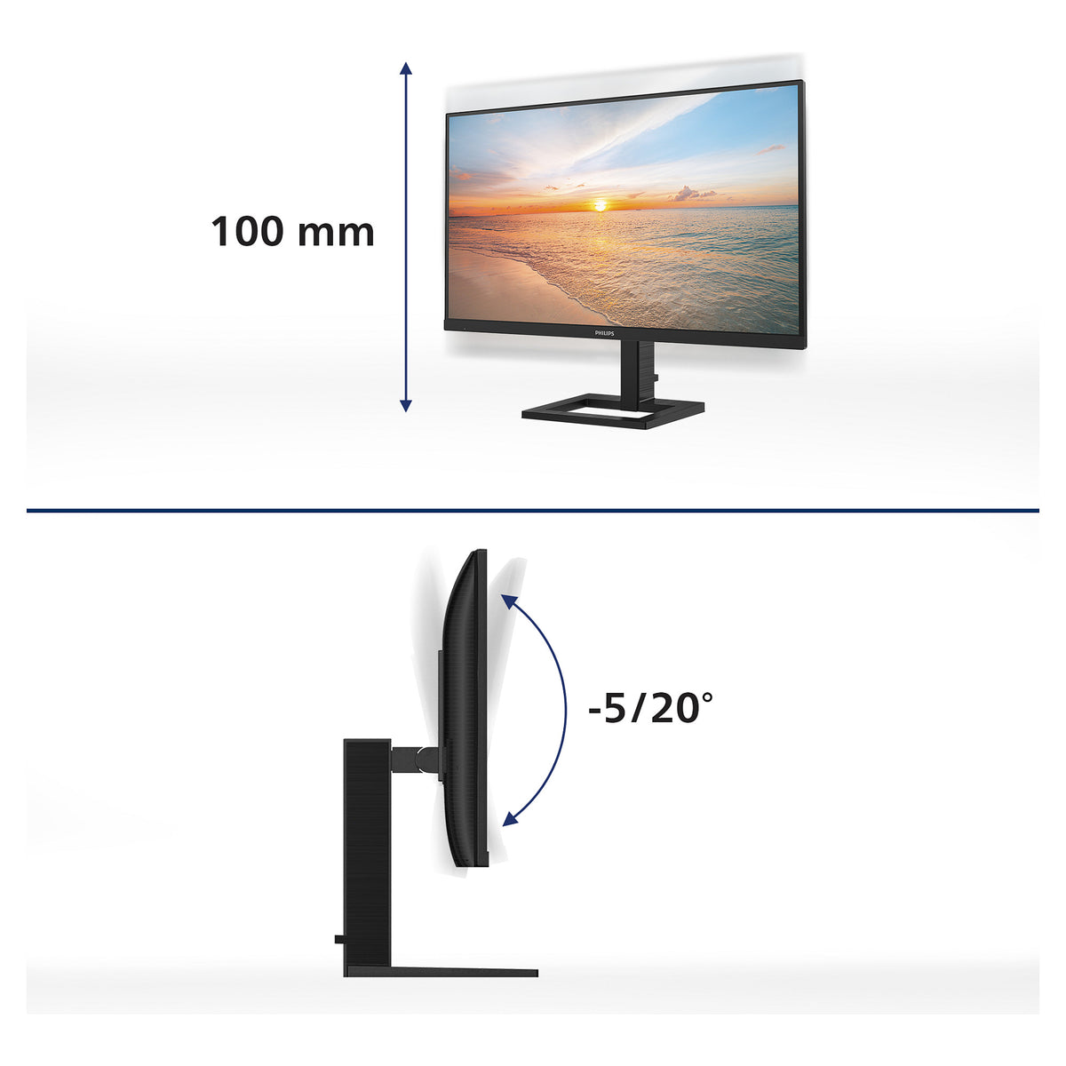 68,6cm/27" (3840x2160) Philips 27E1N1800AE 16:9 IPS 4ms 60Hz HDMI DisplayPort VESA Speaker Black