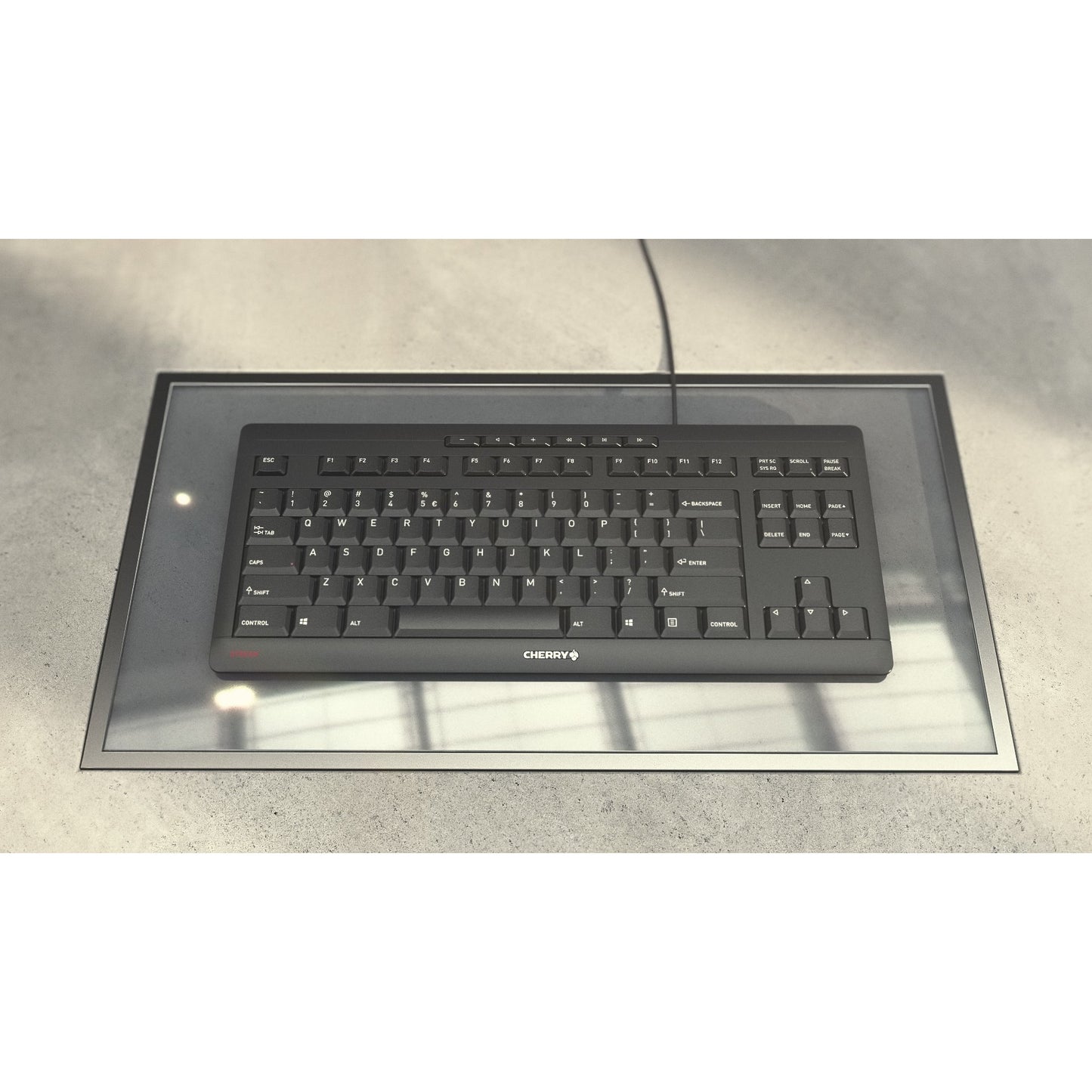 CHERRY TAS STREAM KEYBOARD TKL Corded EU-Layout grau